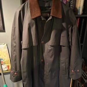 Ralph Lauren Men's Gray Trench Coat with Brown Collar